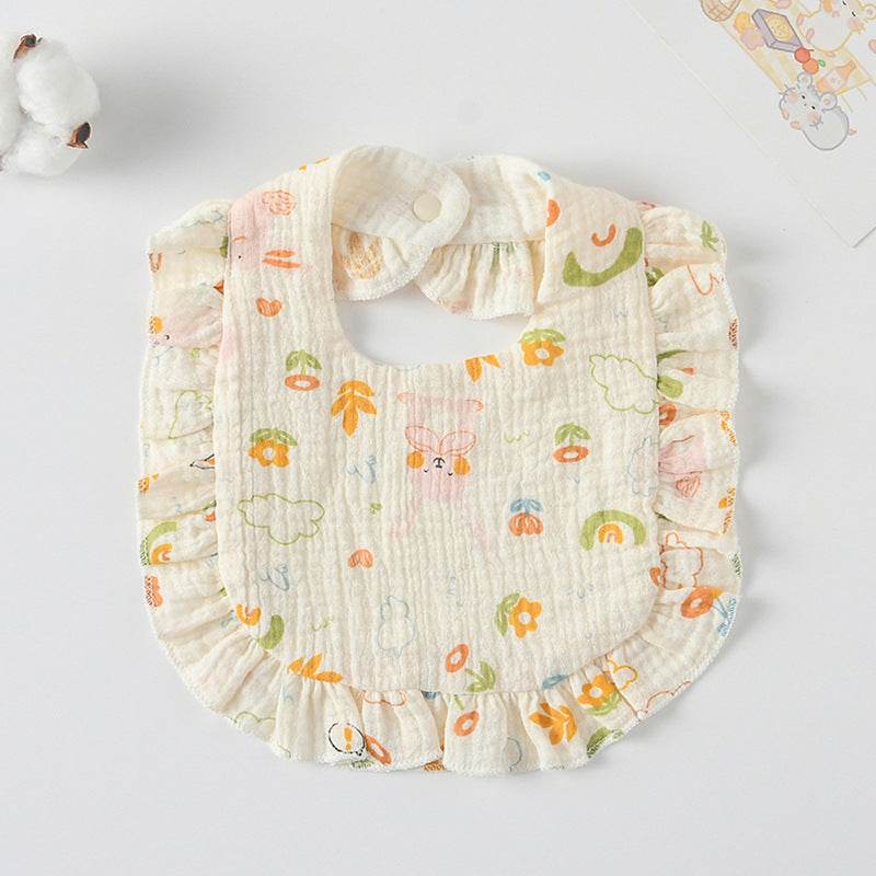 Baby Bib Ruffled Cotton Printed Gauze Lace Bib - Mubimart
