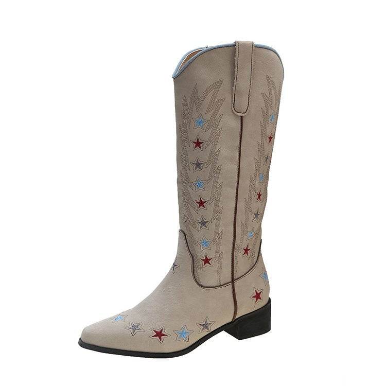Vintage Embroidered Pointed Western Cowboy Boot - Mubimart