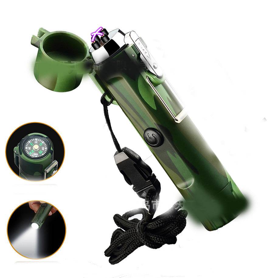 Outdoor Travel Compass Rechargeable Lighter Tube Waterproof Lighter Usb Pulse Lighter - Mubimart