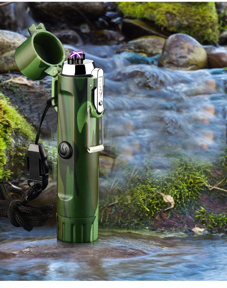 Outdoor Travel Compass Rechargeable Lighter Tube Waterproof Lighter Usb Pulse Lighter - Mubimart