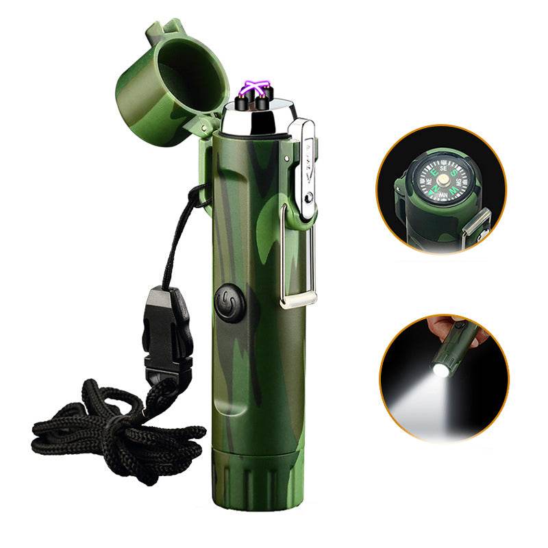 Outdoor Travel Compass Rechargeable Lighter Tube Waterproof Lighter Usb Pulse Lighter - Mubimart