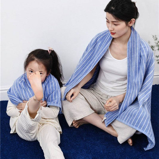 Parent-child Large Rhombus Striped Long-staple Cotton Yarn-dyed Household Towels Bath - Mubimart