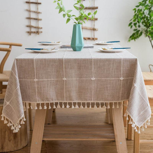 Pastoral Plaid Tassel Tablecloth - Mubimart