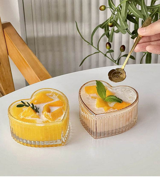 Peach Heart Bowl Ins Girl Heart Dessert Bowl Ice Cream Bowl Good-looking Glass Bowl - Mubimart