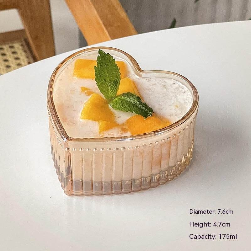 Peach Heart Bowl Ins Girl Heart Dessert Bowl Ice Cream Bowl Good-looking Glass Bowl - Mubimart