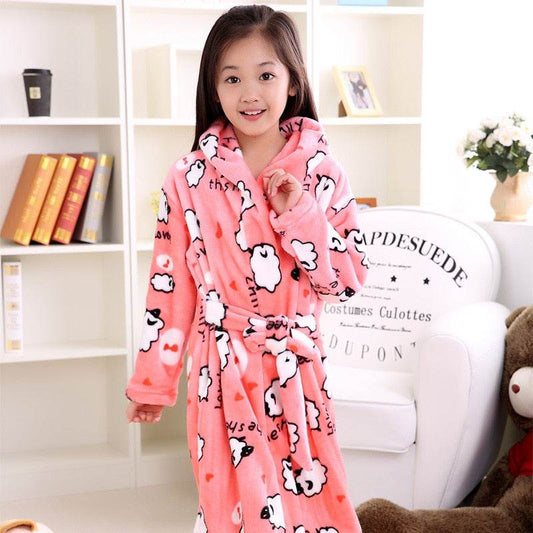 Plus velvet long sleeve children bathrobe - Mubimart