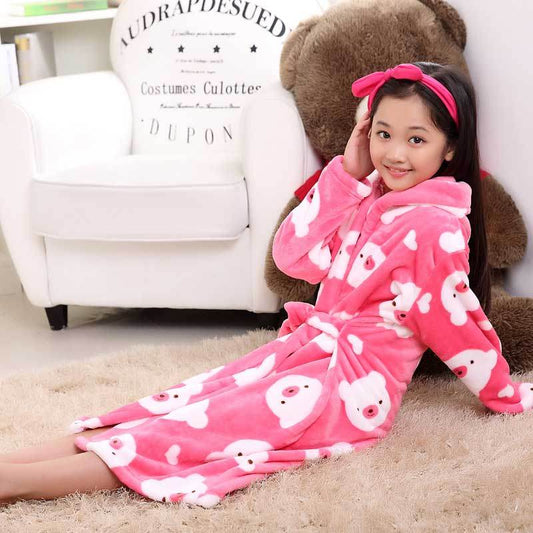 Plus velvet long sleeve children bathrobe - Mubimart