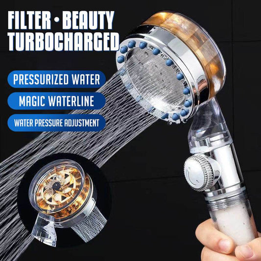 Pressurized Nozzle Turbo Shower Head One-Key Stop Water Saving High Pressure Shower Head Magic Water Line Bathroom Accessor - Mubimart