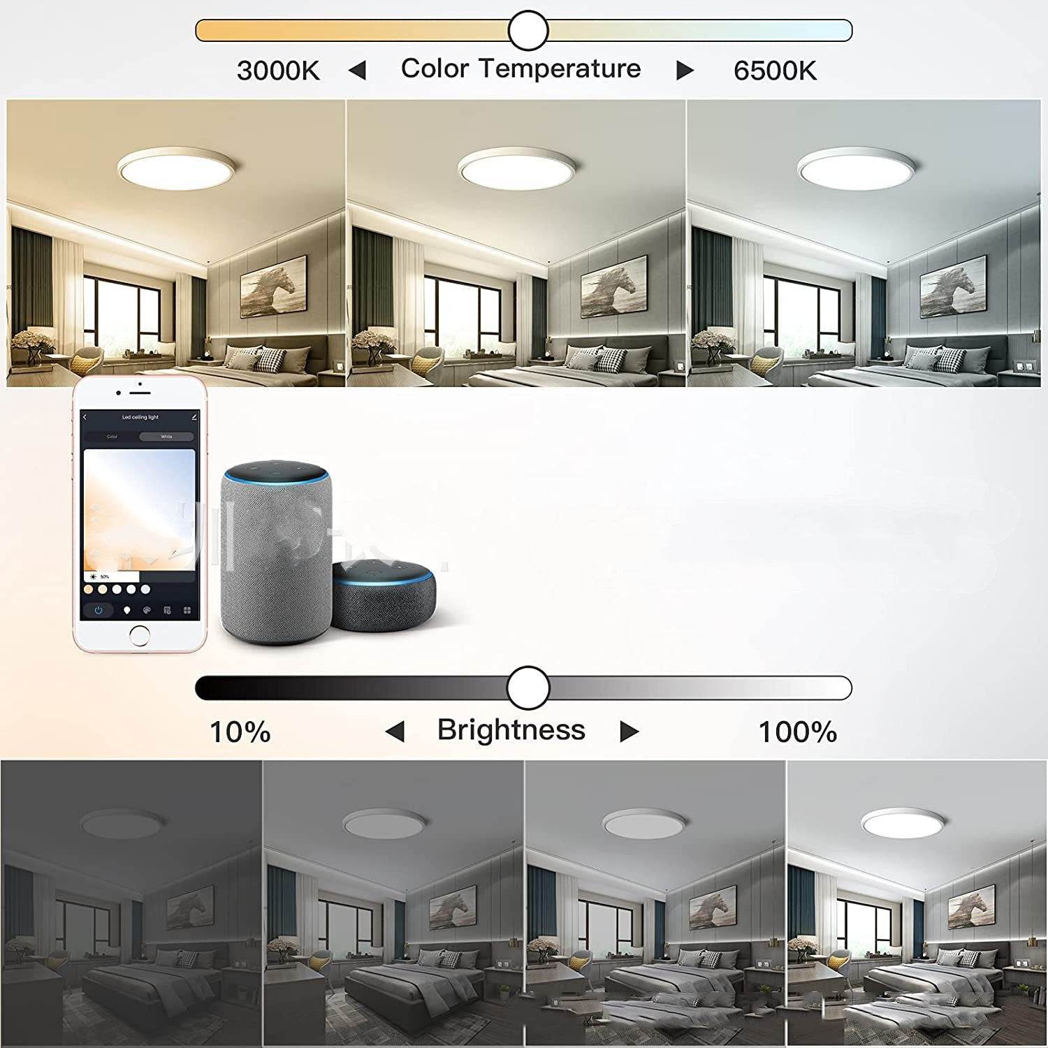 RGBCW Full Color Dimming Smart APP Bluetooth Voice Ceiling Light - Mubimart