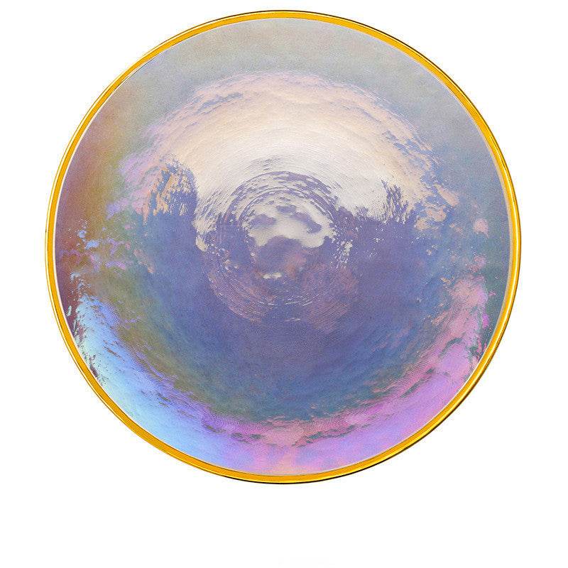 Rainbow Ion Plated Hammer Pattern Glass Plate Bowl Fruit Plate Bowl Set - Mubimart