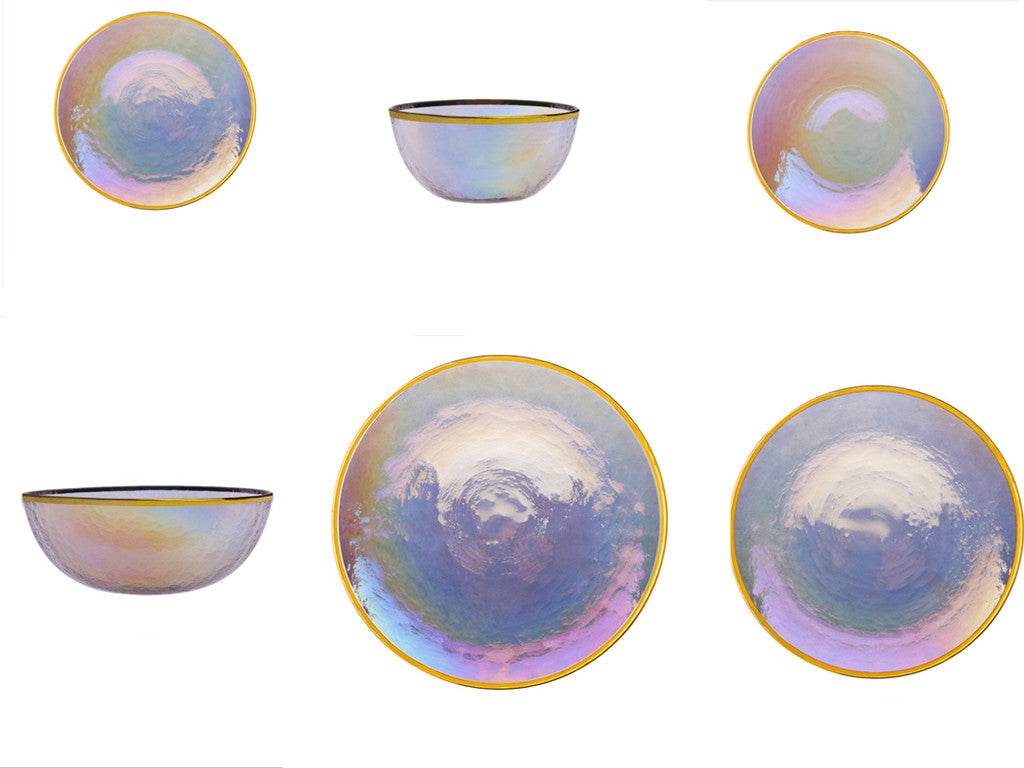 Rainbow Ion Plated Hammer Pattern Glass Plate Bowl Fruit Plate Bowl Set - Mubimart
