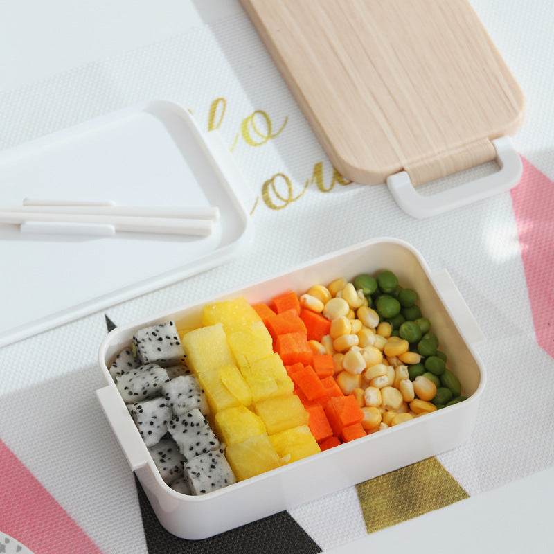 Rectangular wooden lunch box student lunch box - Mubimart