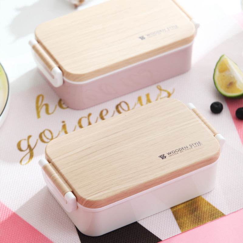 Rectangular wooden lunch box student lunch box - Mubimart