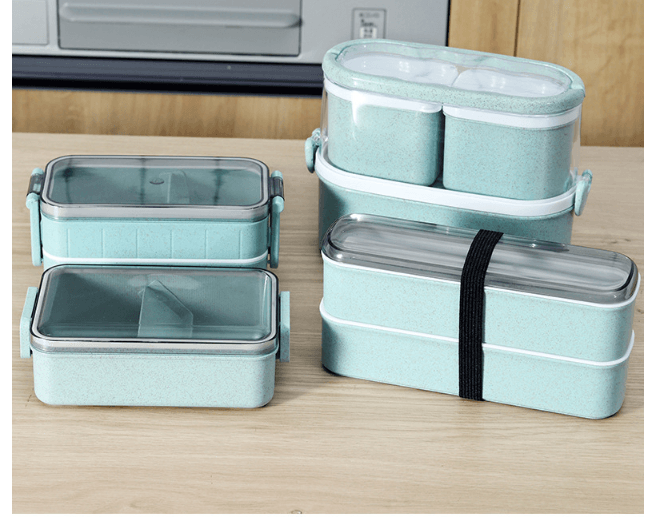 Rice Husk Leak-proof Lunch Box Food Container Set for Kids School Office 3-Compartment - Mubimart