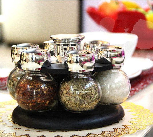 Rotary Seasoning Storage Spice Bottle Rack Kitchen Salt and Pepper Cruet Condiment Set Containers for Spices - Mubimart