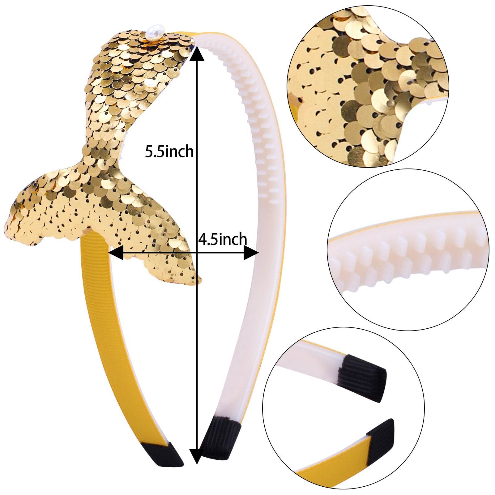 Sequined Hair Accessories Mermaid Tail Flip Fish Scale Pearl Headband Non-slip Manual Hairpin - Mubimart