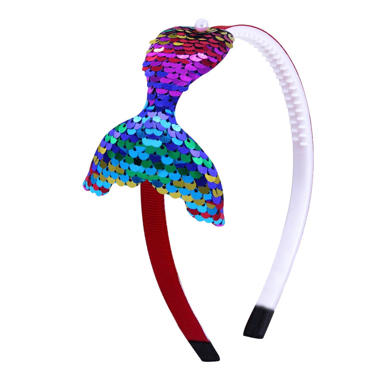 Sequined Hair Accessories Mermaid Tail Flip Fish Scale Pearl Headband Non-slip Manual Hairpin - Mubimart