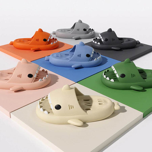 Shark Slippers With Drain Holes Shower Shoes For Women Quick Drying Eva Pool Shark Slides Beach Sandals With Drain Holes - Mubimart