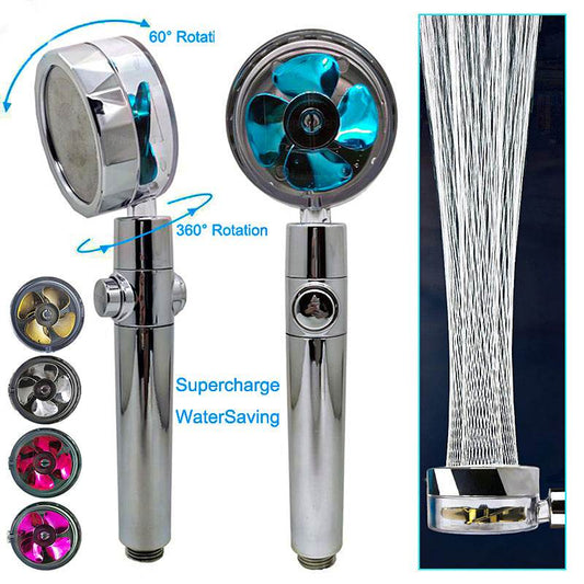 Shower Head Water Saving Flow 360 Degrees Rotating With Small Fan ABS Rain High Pressure Spray Nozzle Bathroom Accessories - Mubimart