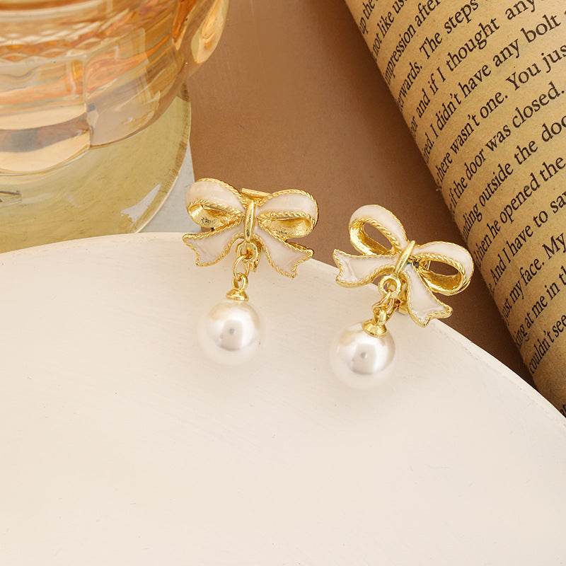Silver Needle Drop Oil Niche Design Ear Studs - Mubimart