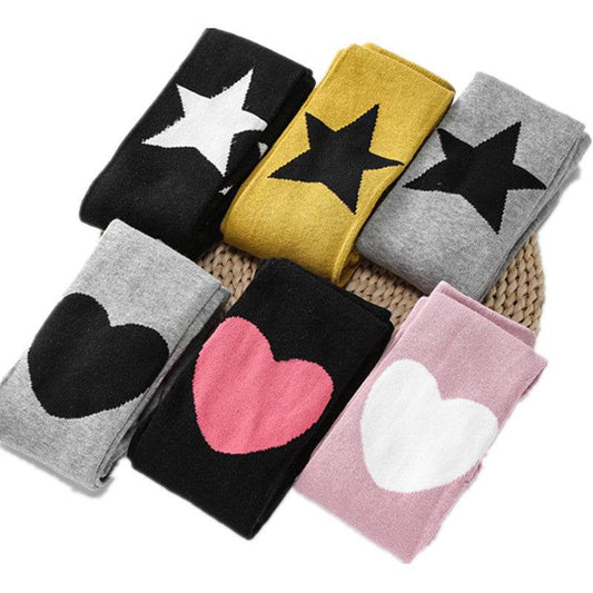 Spring And Autumn New Cotton Five-pointed Star Children Pantyhose Cute Tertiary Color Love Girl Leggings - Mubimart