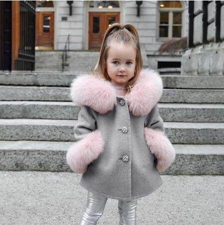 Spring Kid Girls Autumn Warm Woolen Overcoat Fur Coat - Mubimart