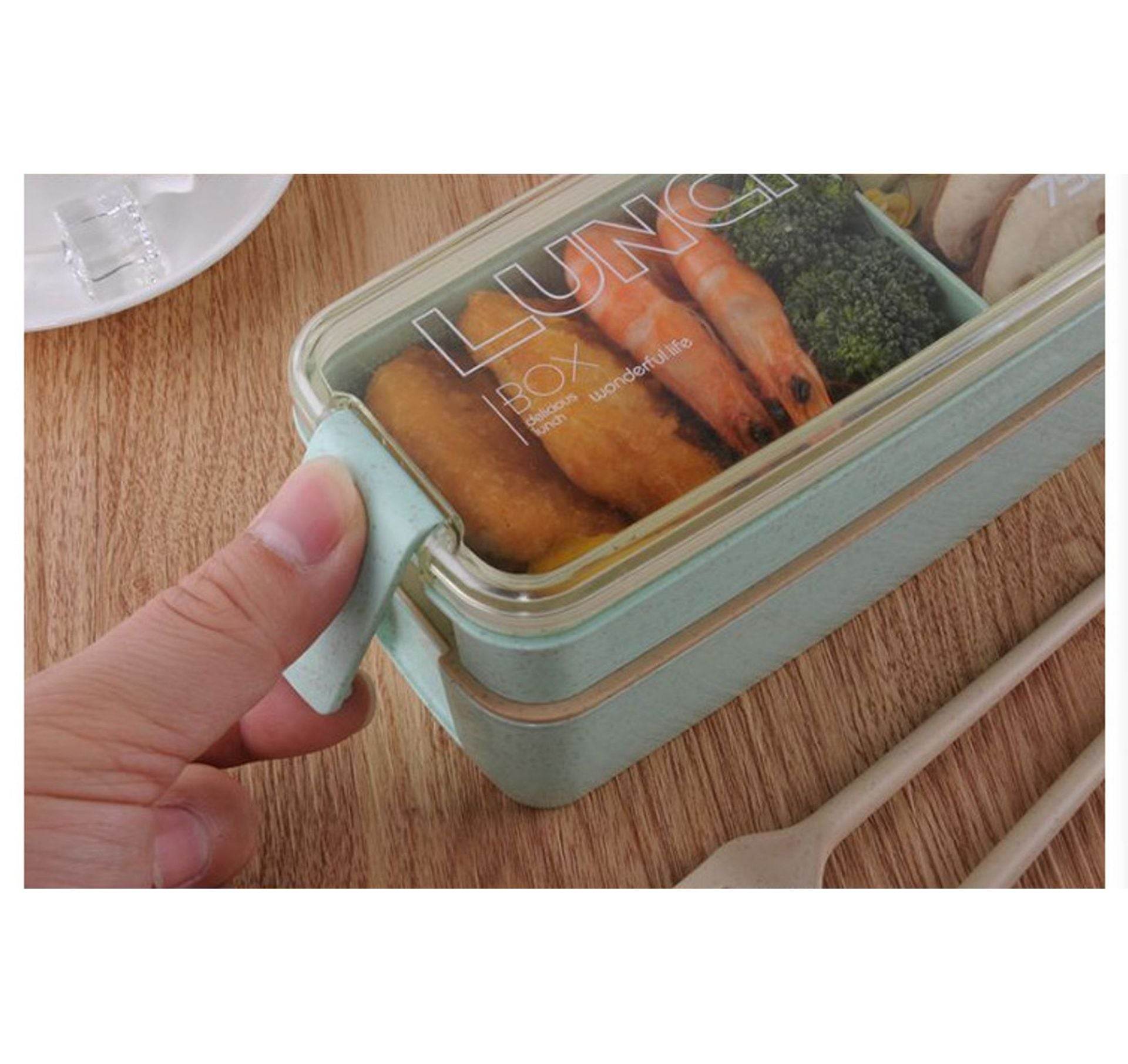Square Double Three-layer Wheat Straw Fiber Plastic Lunch Box - Mubimart