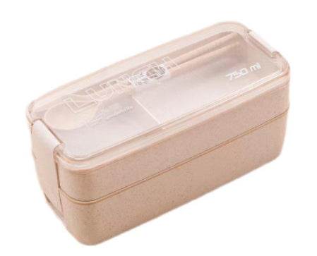 Square Double Three-layer Wheat Straw Fiber Plastic Lunch Box - Mubimart