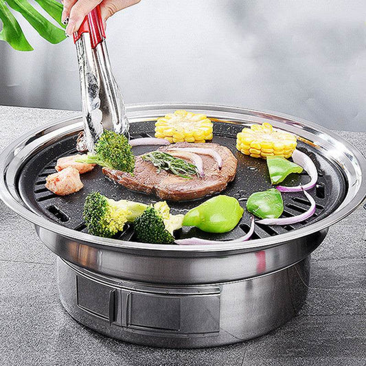 Stainless Steel Charcoal Barbecue Grill Korean Non-stick Barbecue Grills Portable Outdoor BBQ Grill Round Carbon Barbecue Stove - Mubimart