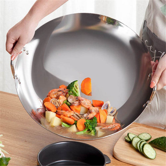 Stainless Steel Double Ear Frying Tripod Thickened Uncoated Frying Pan With Ear Stainless Steel Frying Pan - Mubimart