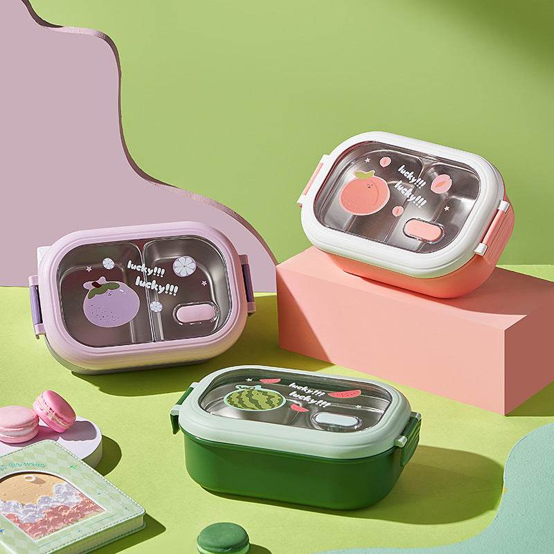 Stainless Steel Lunch Box Fruit Printed Student Lunch - Mubimart