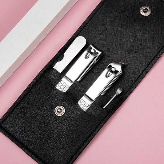 Stainless Steel Nail Clipper Household Ear Spoon Pedicure Cutter Scissors Cuticle Tool Travel Case Kit - Mubimart