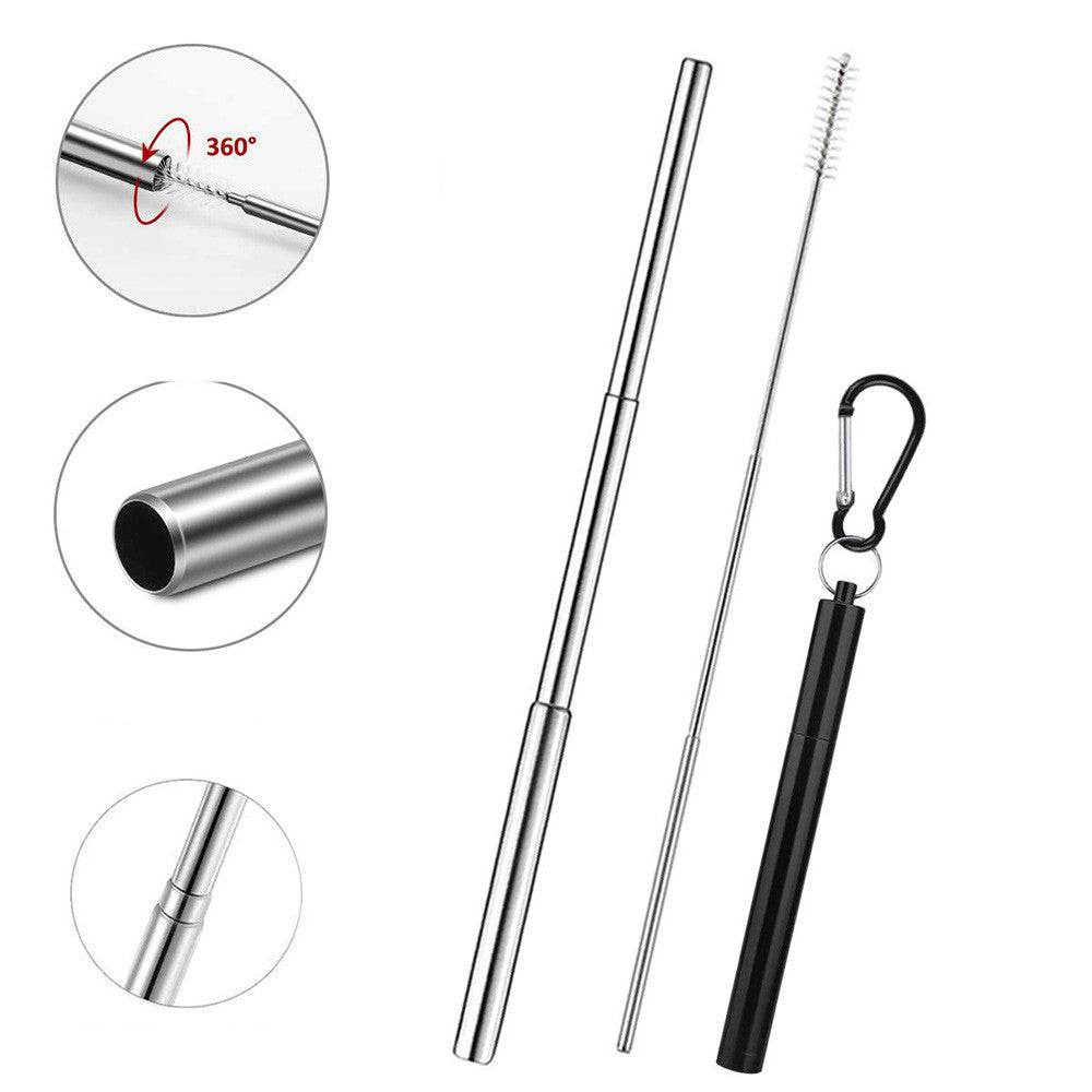 Stainless Steel Telescopic Straws Three Sections With Aluminum Storage Tube - Mubimart
