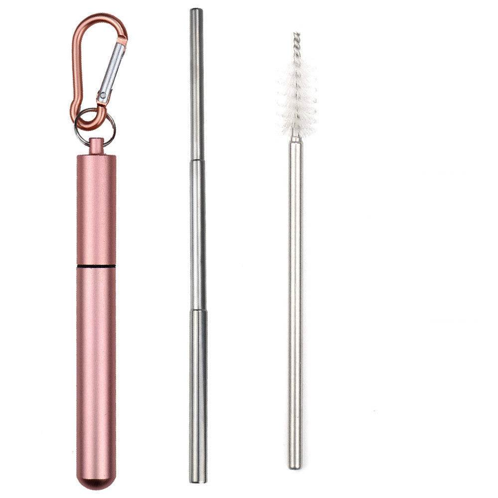 Stainless Steel Telescopic Straws Three Sections With Aluminum Storage Tube - Mubimart