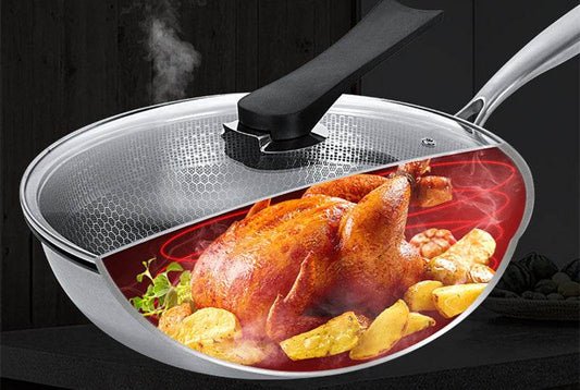 Stainless Steel Wok Non-stick Pan Full Screen Honeycomb Design No Lampblack No Coating Frying Pan Kitchen Tools Kitchenware New - Mubimart