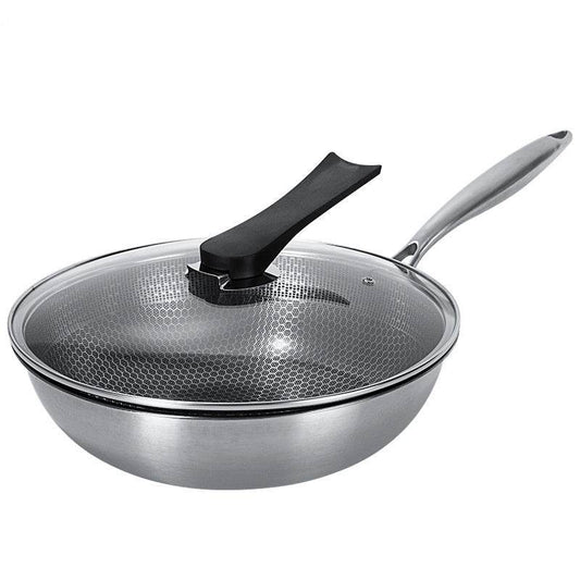 Stainless Steel Wok Non-stick Pan Full Screen Honeycomb Design No Lampblack No Coating Frying Pan Kitchen Tools Kitchenware New - Mubimart