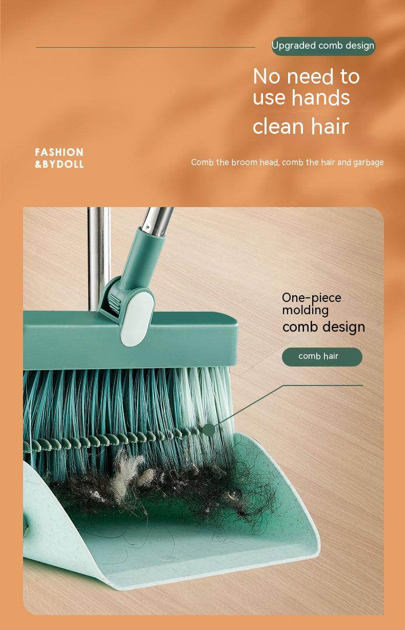 Standing Broom With Comb Teeth Dustpan Set - Mubimart