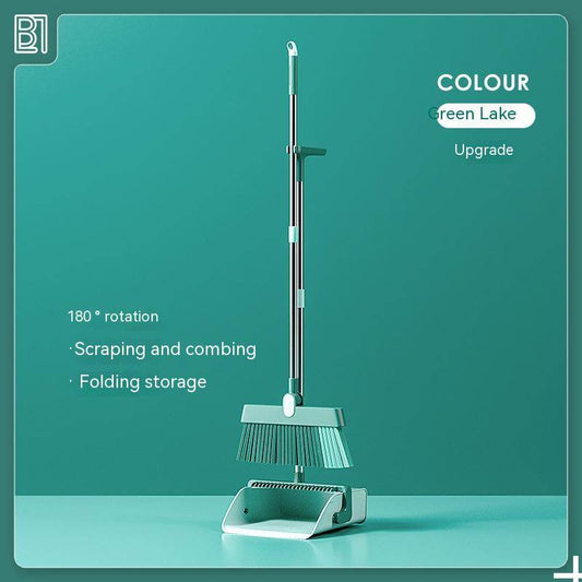 Standing Broom With Comb Teeth Dustpan Set - Mubimart