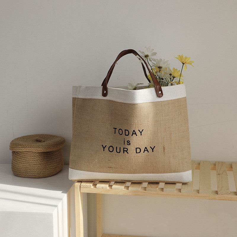 Storage Bag Fabric Cotton And Linen Handle Basket - Mubimart