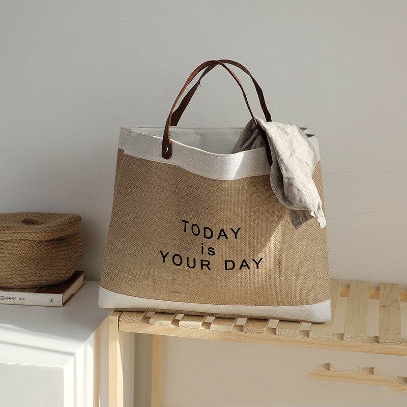 Storage Bag Fabric Cotton And Linen Handle Basket - Mubimart