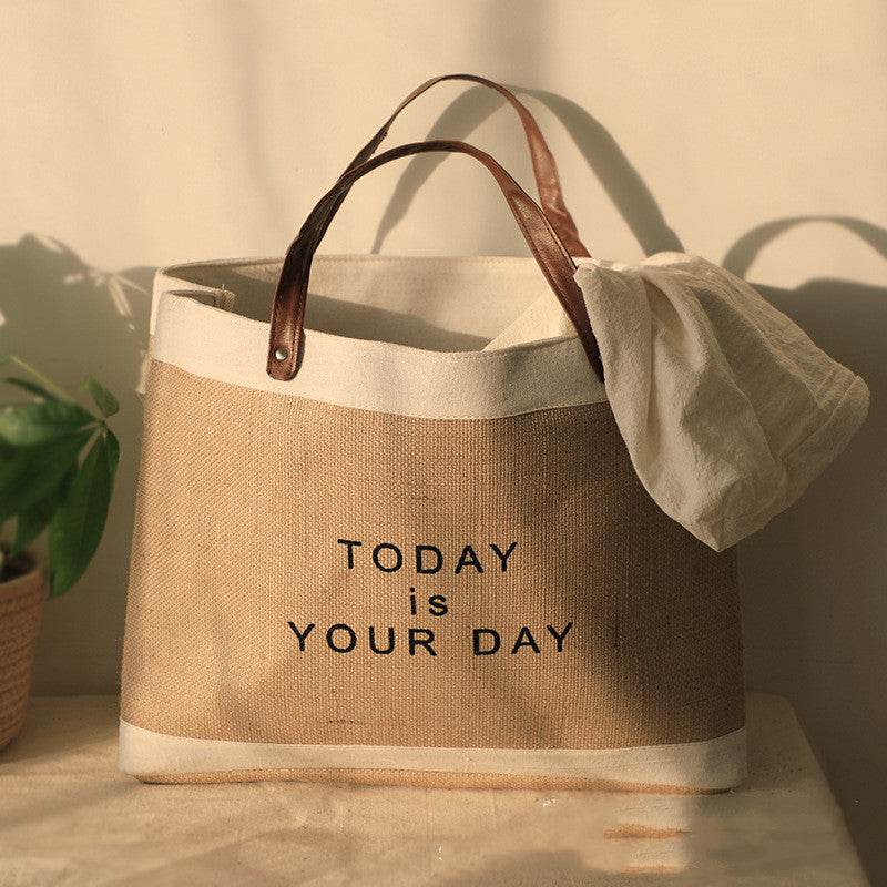 Storage Bag Fabric Cotton And Linen Handle Basket - Mubimart