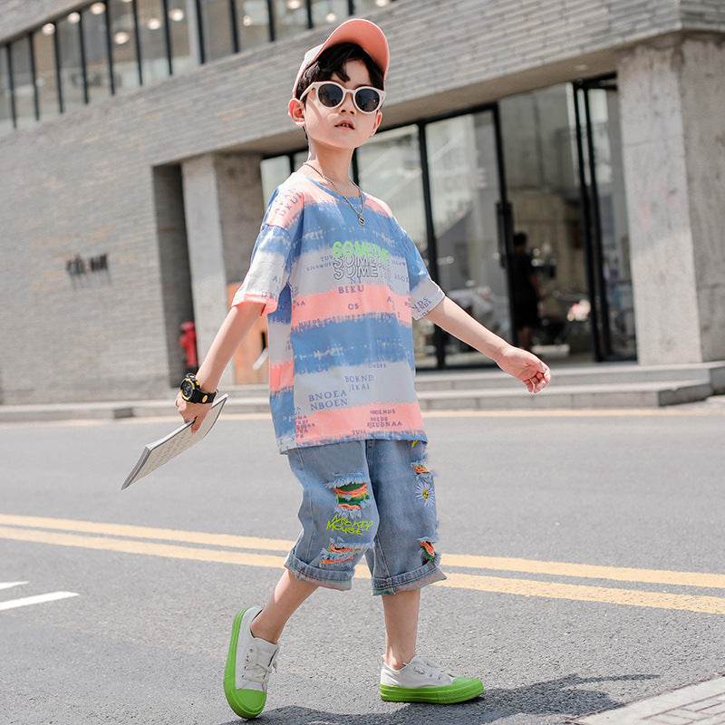 Summer Big Boy Handsome Short Sleeve Two-Piece Suit - Mubimart