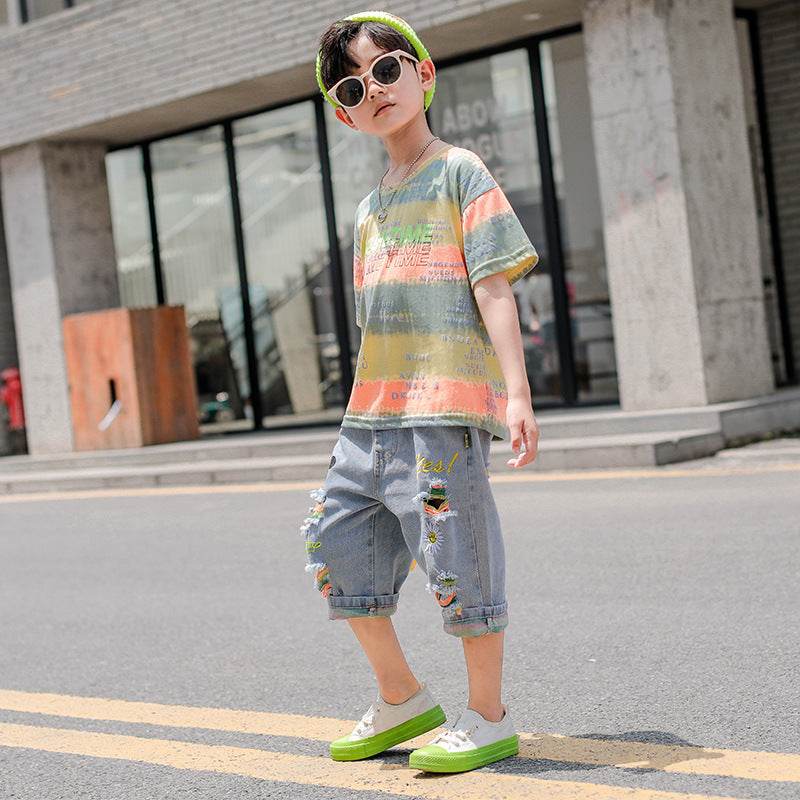 Summer Big Boy Handsome Short Sleeve Two-Piece Suit - Mubimart