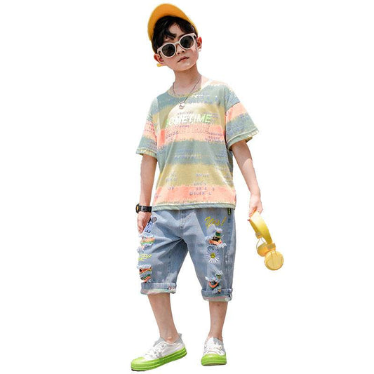 Summer Big Boy Handsome Short Sleeve Two-Piece Suit - Mubimart