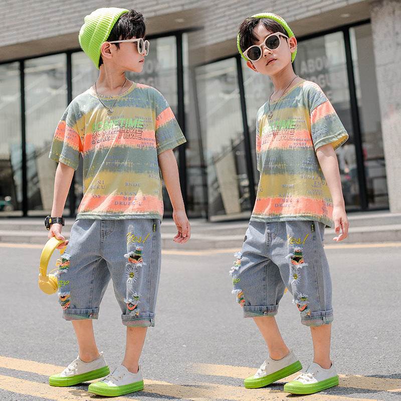 Summer Big Boy Handsome Short Sleeve Two-Piece Suit - Mubimart