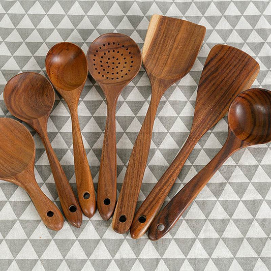 Teak Unlacquered Solid Wood Spatula Non-Stick Wok Stir-Fry Spatula - Mubimart