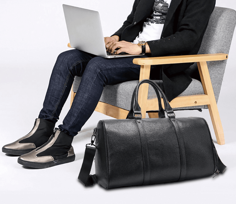 The first layer of leather leisure portable travel bag luggage bag with independent shoes single shoulder diagonal package - Mubimart