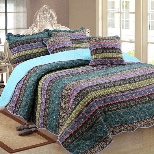 Three piece set of cotton and linen style cotton wash quilt - Mubimart