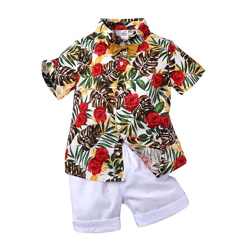 Two-piece boy short sleeve printed shirt - Mubimart