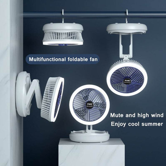 USB Charging Foldable Table Fan Wall Mounted Hanging Ceiling Fan With LED Light 4 Speed Adjustable For Home Room Air Cooler Fan - Mubimart